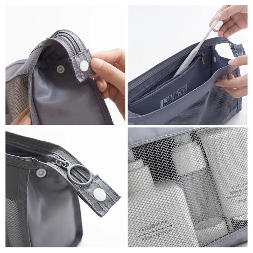 Washable Zipper Cosmetic Bag Handheld Large Capacity Makeup Pouch Hanging Mesh Toiletry Bag Travel