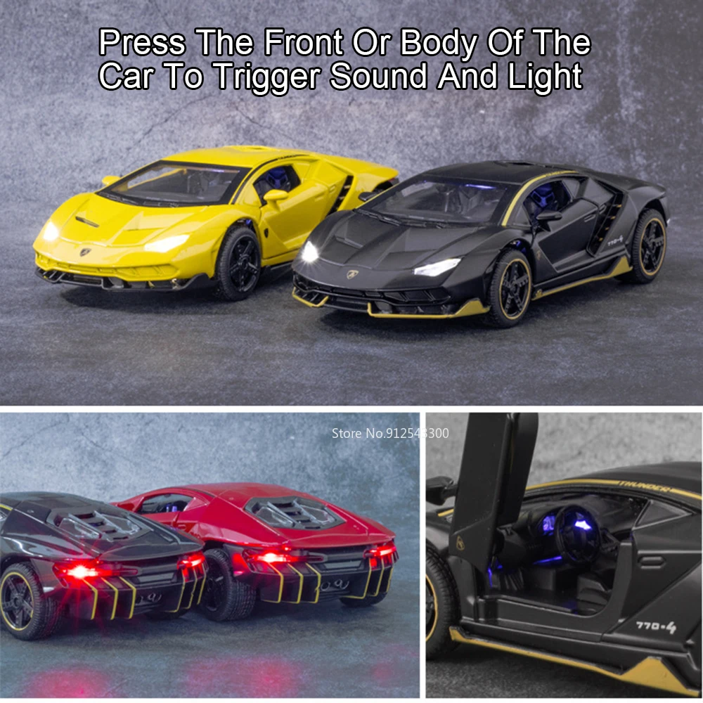 1:32 AE86 LP770 Divo Modello di auto sportiva Giocattolo Musica leggera Tirare indietro Porte aperte Veicoli in miniatura Giocattoli Modelli Regali per bambini Ragazzi