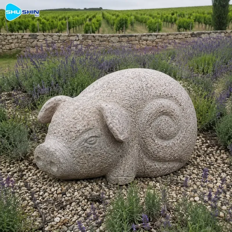 Custom Natural Stone Pig Sculpture Granite Animal Statue Hand Carved Outdoor Garden Landscape Park Farm Decor Animal Art