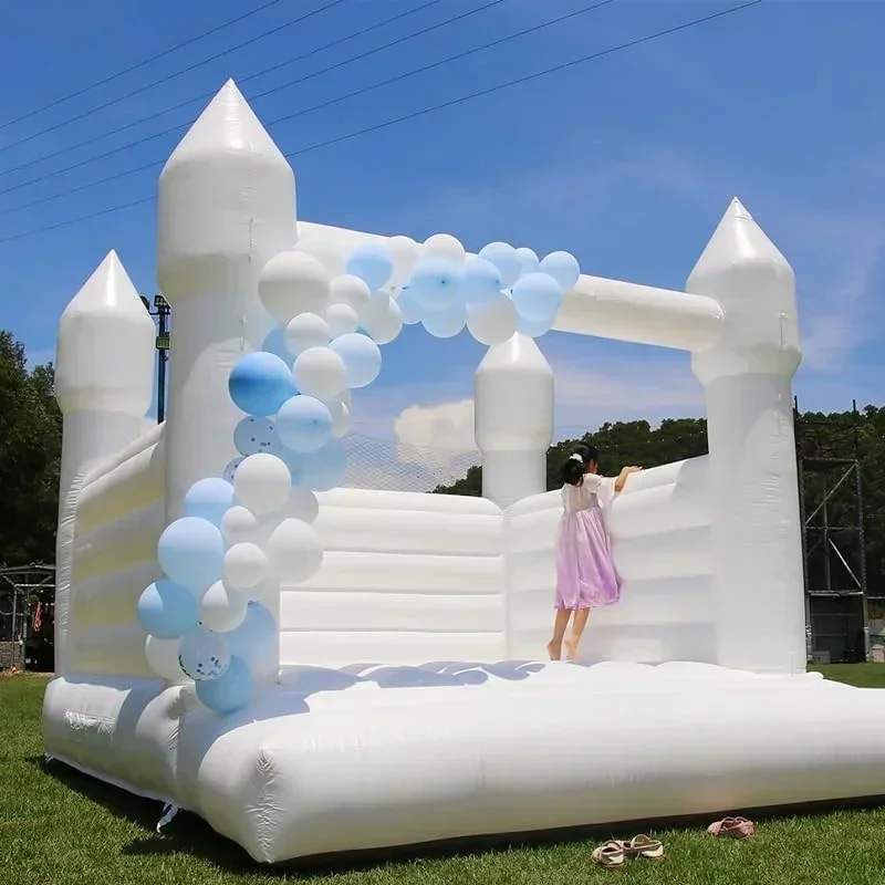 Castello rimbalzante bianco puro! Trampolino gonfiabile per bambini di grandi dimensioni 4x4 m di grado commerciale portante 660 libbre