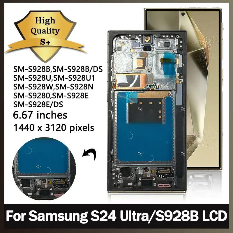 6.67“”OLED For Samsung S24 Ultra LCD Display Touch Screen Digitizer SM-S928B SM-S928B/DS S928U Display With Frame