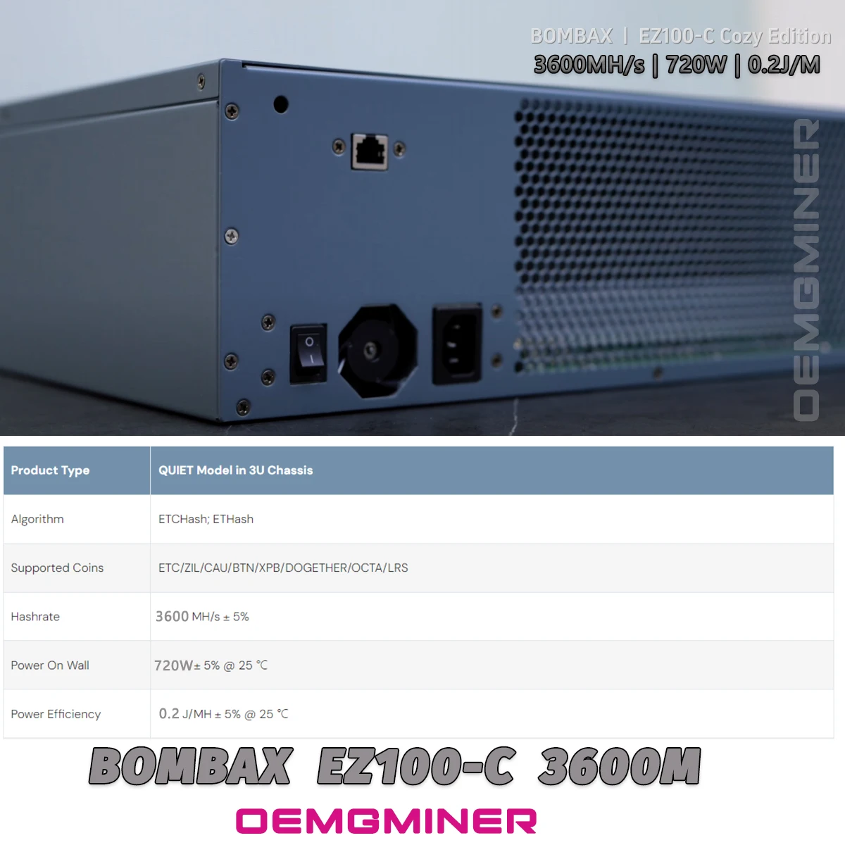 Bombolax-Home Quiet Miner com PSU, EZ100C, 3600M, 720W, ETC ZIL, OCC, frete grátis de Hong Kong, Novo