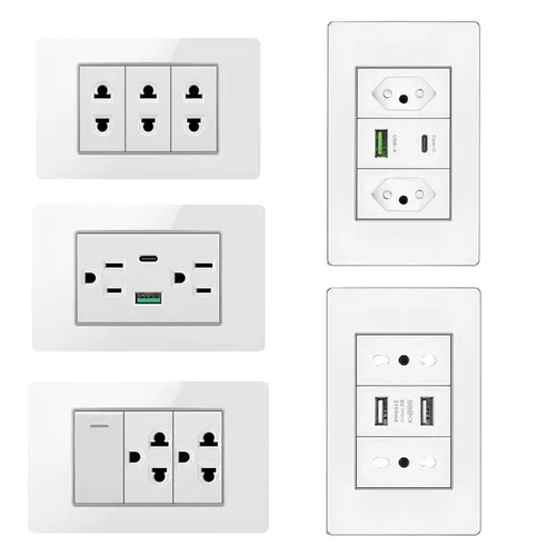 Imagen 2 del producto Brasil/Italia/EE. UU. PC/panel de vidrio templado interruptor de pared enchufe USB C universal, tipo C 10W/20W carga rápida 118mm * 72mm módulo DIY