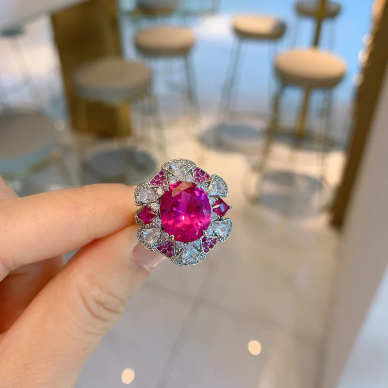 Wholesale New European and American Fashion Red Corundum Ring for Women Color-Block Gemstone Dropshipping Fashion Jewelry