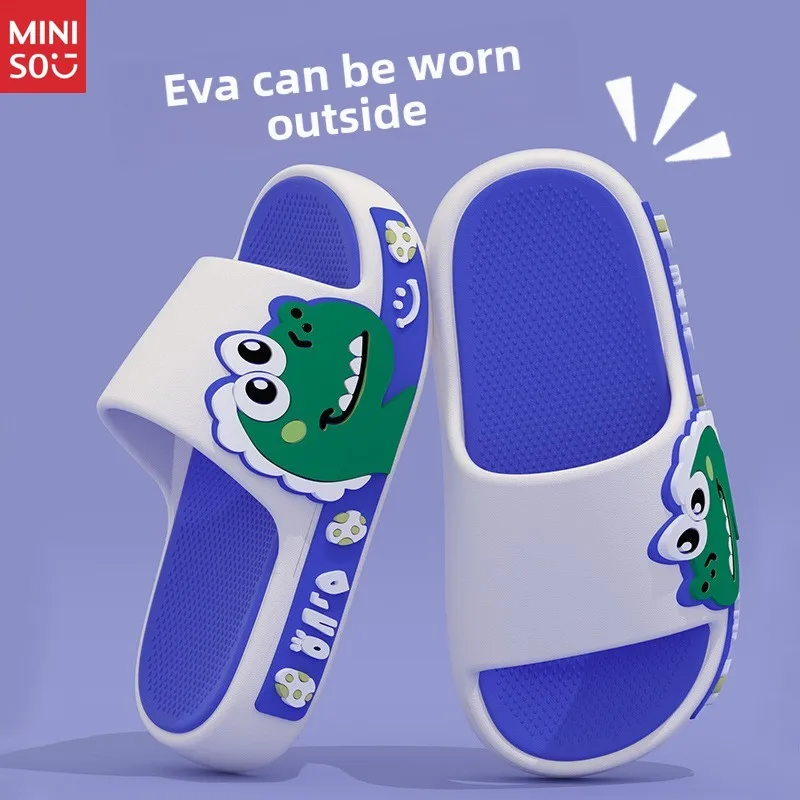 Chinelos Miniso Dinosaur para crianças, sandálias antiderrapantes com sola macia para meninos e meninas