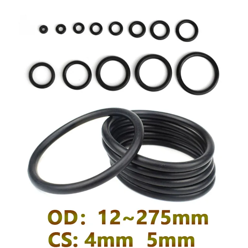 Black O Ring Gasket NBR Automobile Nitrile Rubber Round O Type Corrosion Oil Resistant Seal Washer CS 4mm 5mm OD 12mm~275mm
