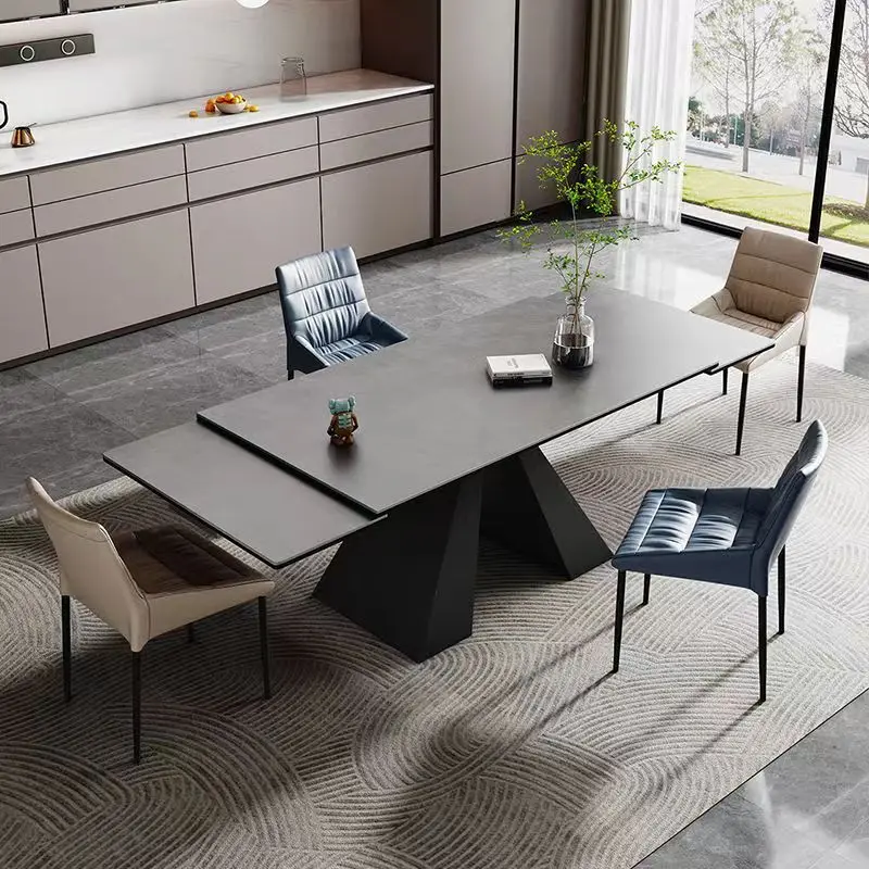 Italian Minimalist large size retractable dining furniture tempered glass Sintered stone dining table