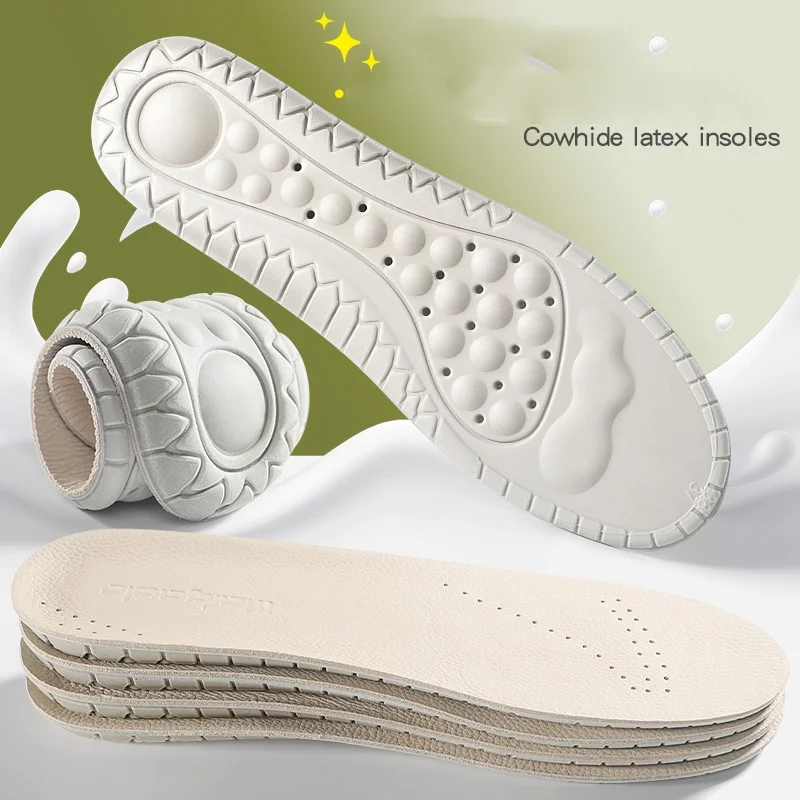 Leather Latex Insole Soft And Pain-relieving Genuine Leather Sweat-absorbing Odor-proof Men's Sports Shock Absorption Insoles