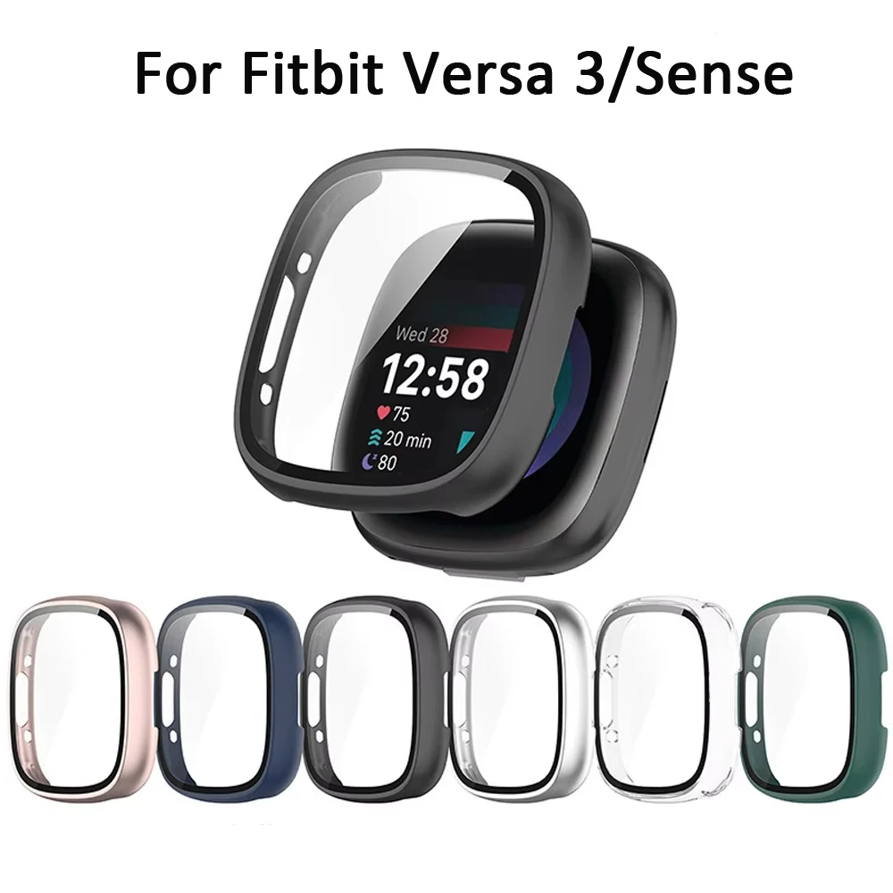 New Tempered Glass Screen Protector Case For Fitbit Versa 3/ Sense Cover Full Cover Bumper Shell For Fitbit Versa 3/ Sense Case