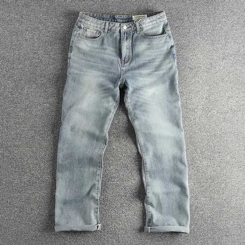 Personality loose wide leg version of high street retro trend jeans men washed to do old trousers