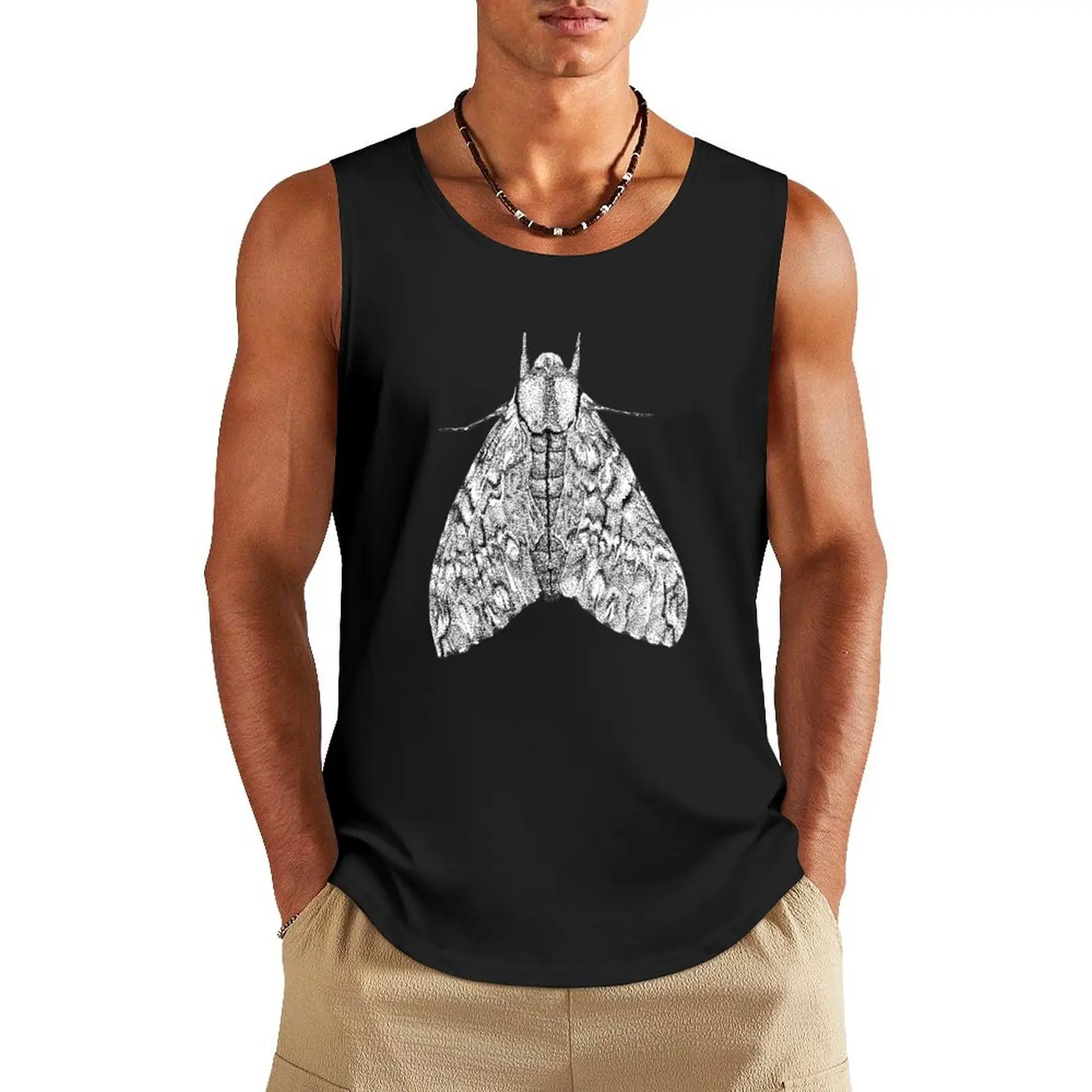 

Black and white moth butterfly drawing - Privet Hawk Moth (Psilogramma menephron) Tank Top Men's sleeveless Man sleeveless shirt