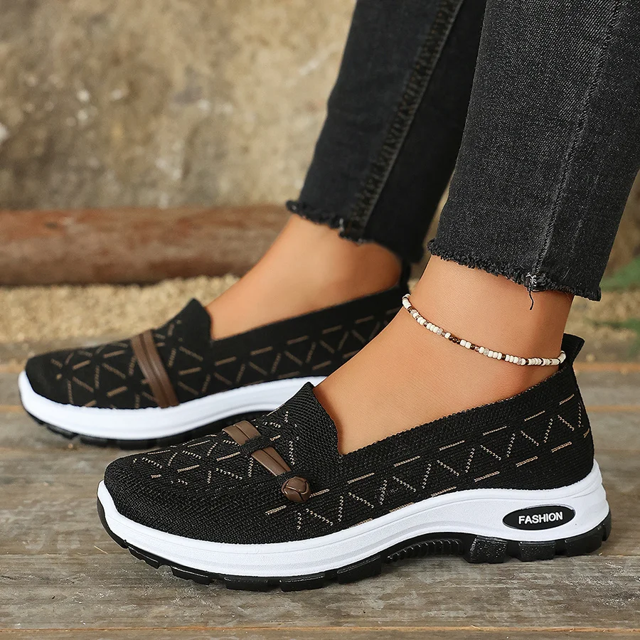 Damen Komfort-Sneaker mit Fußgewölbestütze, Atmungsaktives Strickgewebe, Rutschfeste PVC-Polstersohle, Niedrige Sneaker – Detail 10