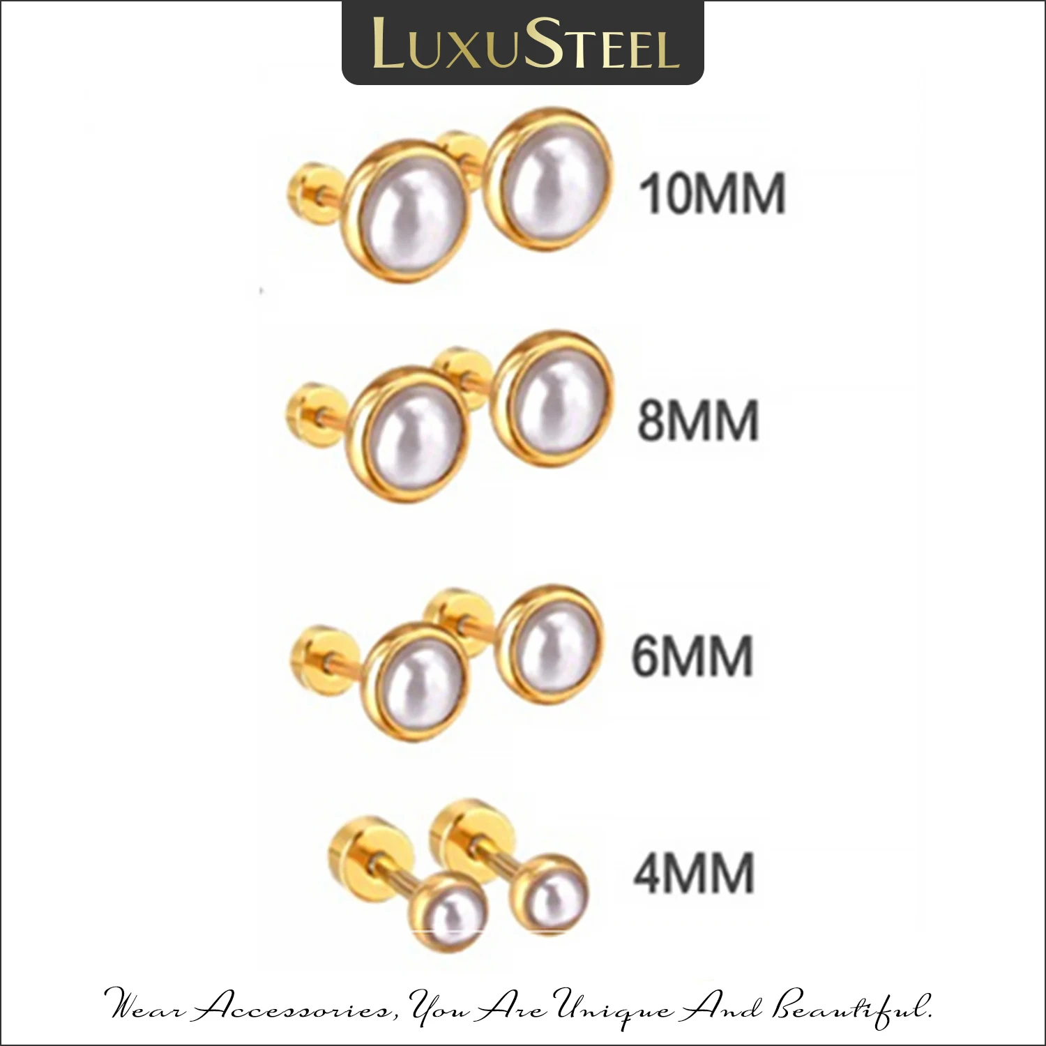 LUXUSTEEL Trendy Imitation Pearl Earrings For Women Stainless Steel Screw-Back Stud Earrings Geometric Wedding Jewelry Gifts