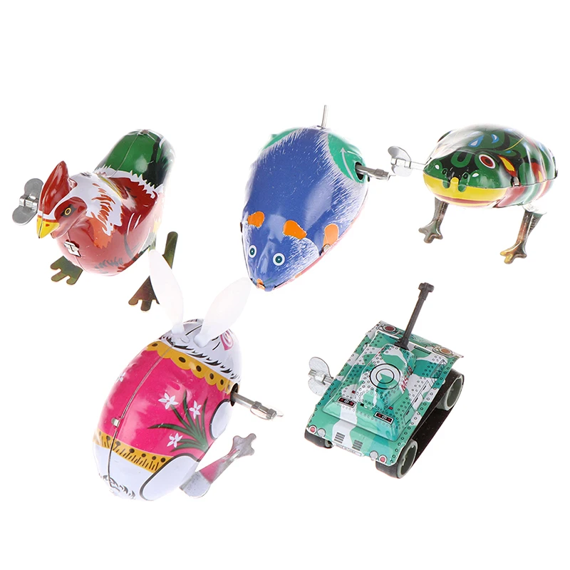 1Pc Kids classic toy tin wind up clockwork toys jumping iron frog rabbit Toys for boy