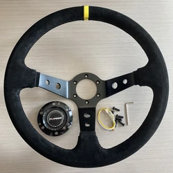 Car Steering Wheel Suede Modified Racing 350 Steering Wheel with Yellow Joint