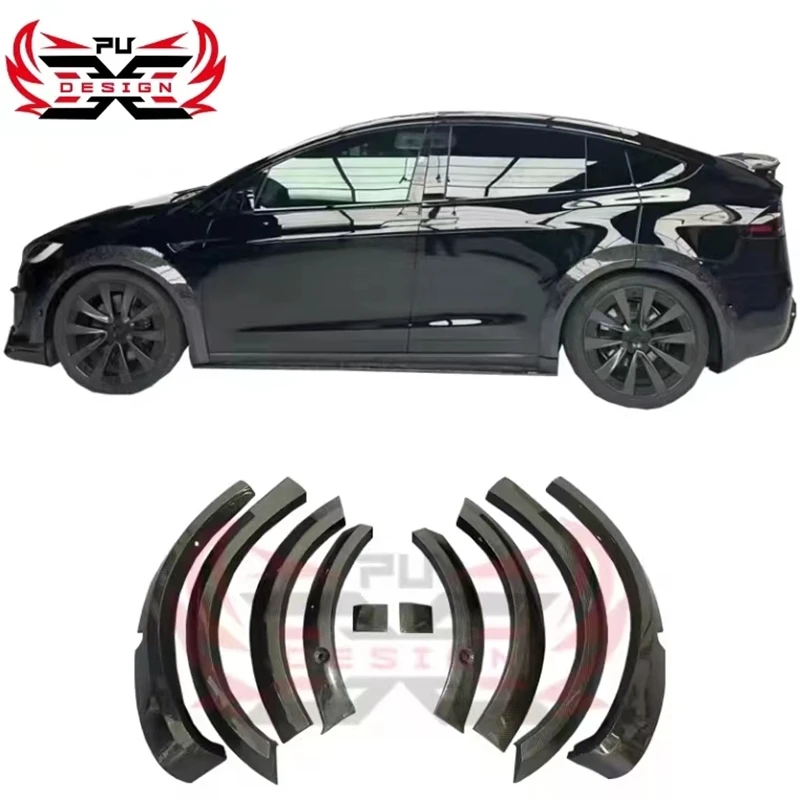 

Perfect Fit For Tesla Model X Plaid 2021-2023 Side Skirts Bumpers Wheel eyebrows Canards Carbon Fiber Car Body Kit Accessories