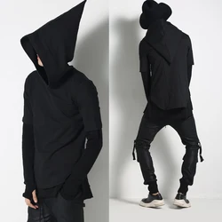 ARENS Harajuku Men's Hooded Black Witch Hat Hip Hop Men Hoodies and Sweatshirts Short Sleeve Hood Coats Outwear Streetwear