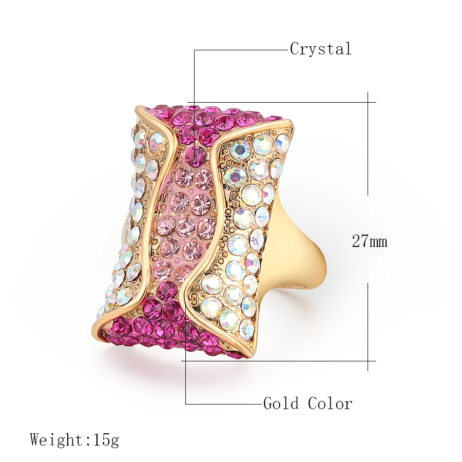 Wbmqda Luxurious Colorful Crystal Rings For Women New Fashion Creative Design Dubai Gold Original Style Party Wedding Jewelry