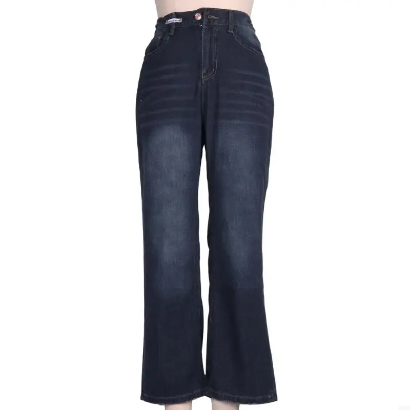 Womens Retro High Waist Wide Leg Straight Jeans Baggy Long Pants Denims Trousers