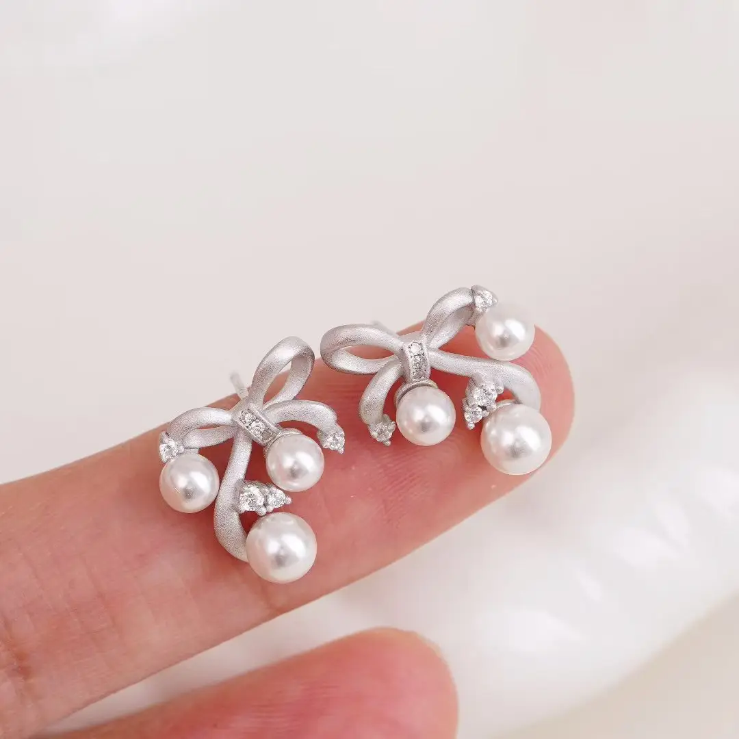 

S925 Sterling Silver Earrings Base Findings Mountings Jewelry Mounts Fittings Accessories for 4-6mm Pearls 3 pairs/lot