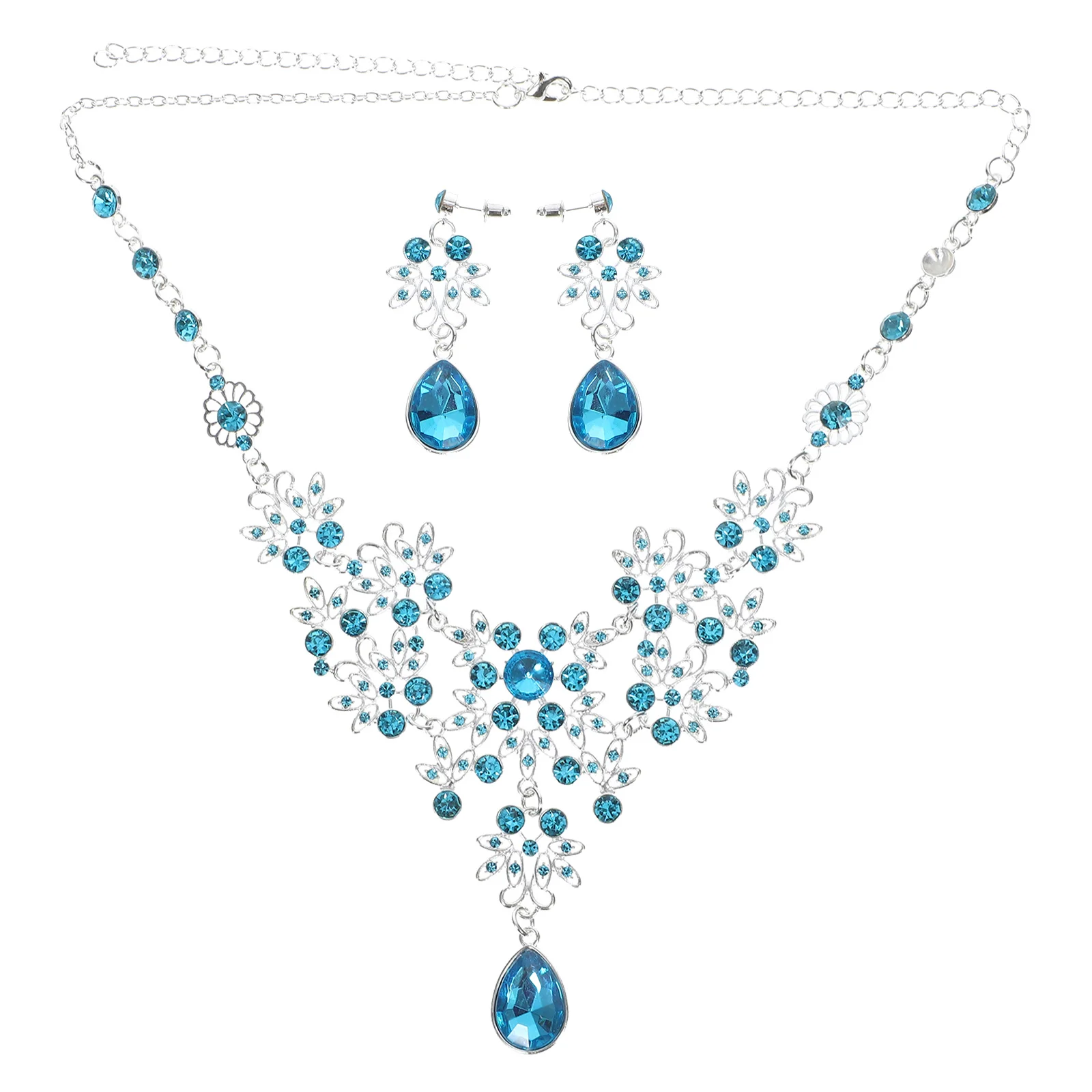 

2Pcs Women Necklace and Earrings Set Blue Elegant Temperament Jewelry Gift for Bridal Engagement Dancing Party Summer Picnic