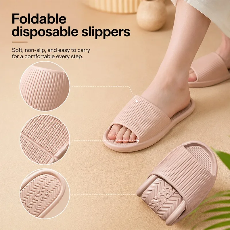 Foldable Travel Slippers Portable Travel Anti Slip Trip Hotel Shower Slippers Women's Business Trip Hotel Bathing Slippers
