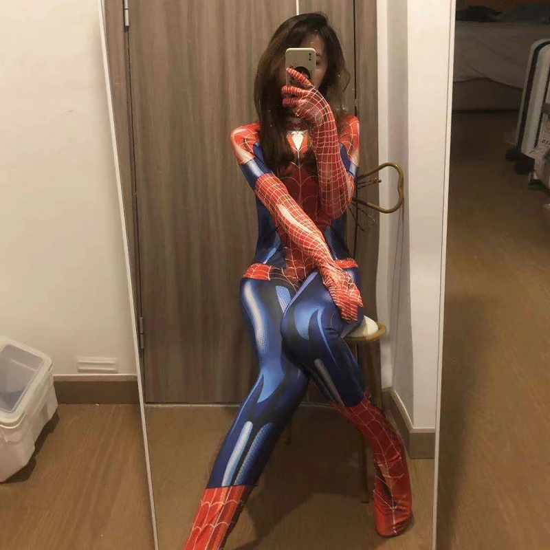 Spiderman Cosplay seksowny kombinezon Zentai damski kombinezon superbohater Zentai kostium pełne body fantazyjny strój karnawałowa sukienka na imprezę