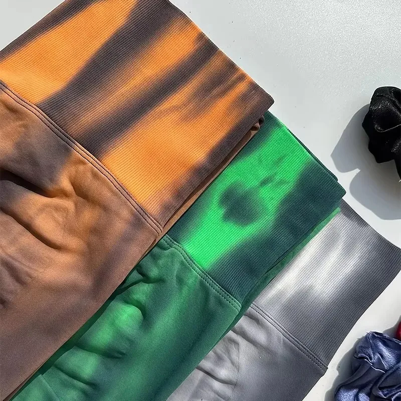 Leggings sin costuras para levantamiento de glúteos para mujer, mallas fruncidas con tinte anudado, botín de cintura alta, Aurora, Yoga, entrenamiento, gimnasio