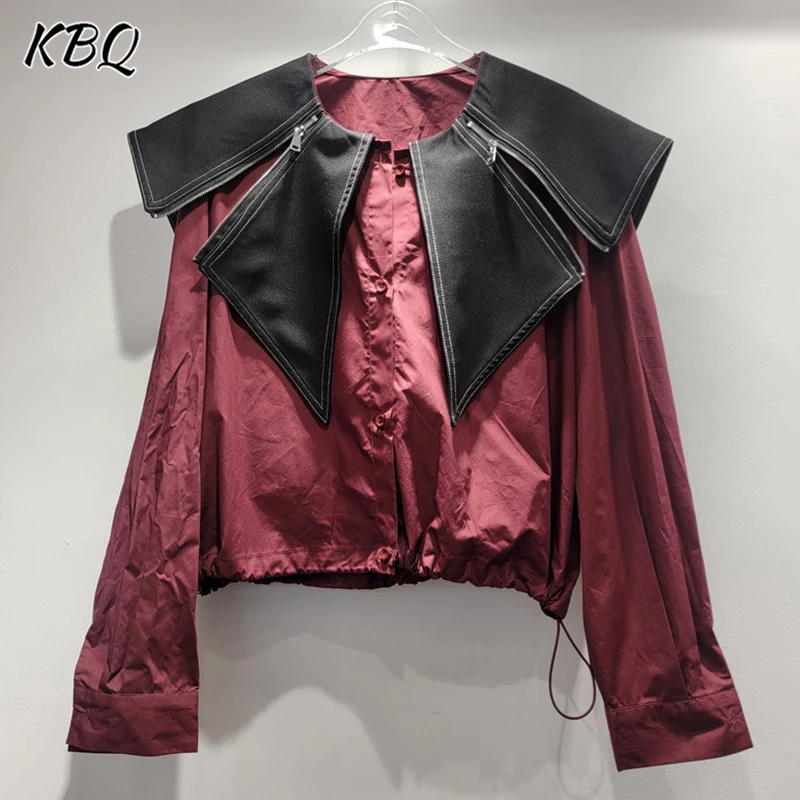 KBQ Colorblock Spliced Zipper Streetwear chemises pour femmes revers à manches longues Patchwork unique poitrine Chic Blouses femme nouveau