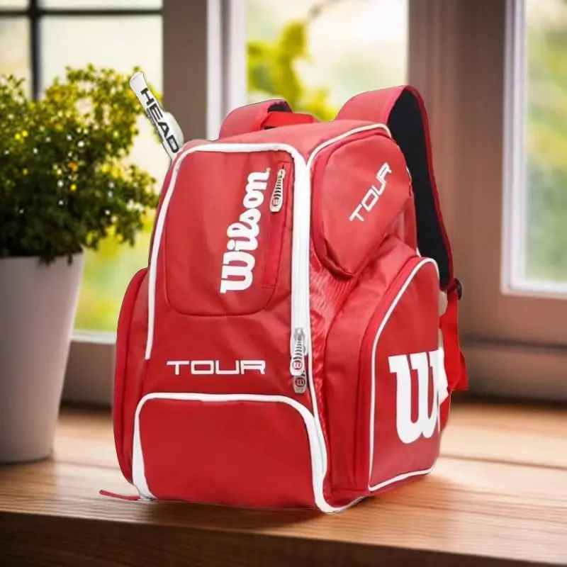 حقيبة مضرب Wilson-Tennis للرجال والنساء ، حقيبة ظهر رياضية محمولة ، مضرب محكمة ، يوميًا ، مضربان