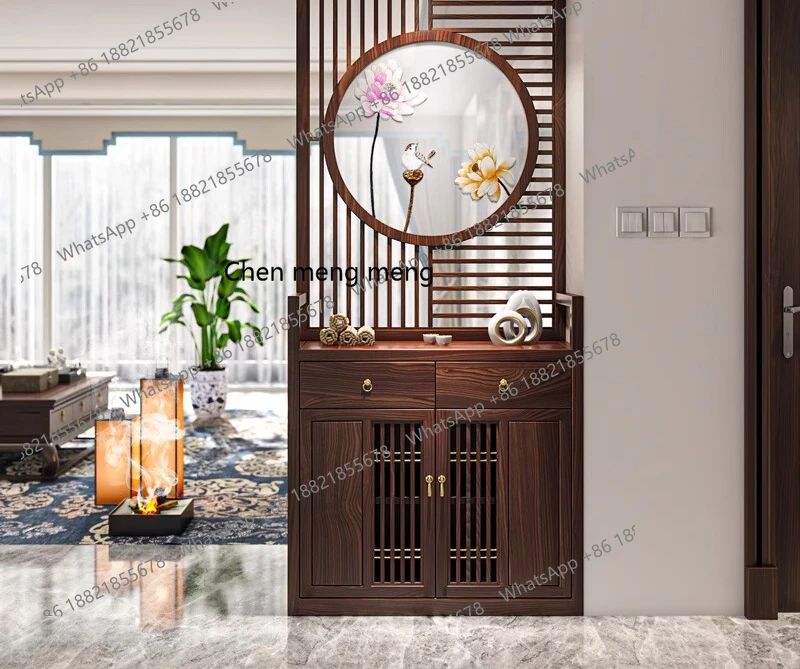 New Chinese-style living room screen entrance cabinet partition door modern simple solid wood