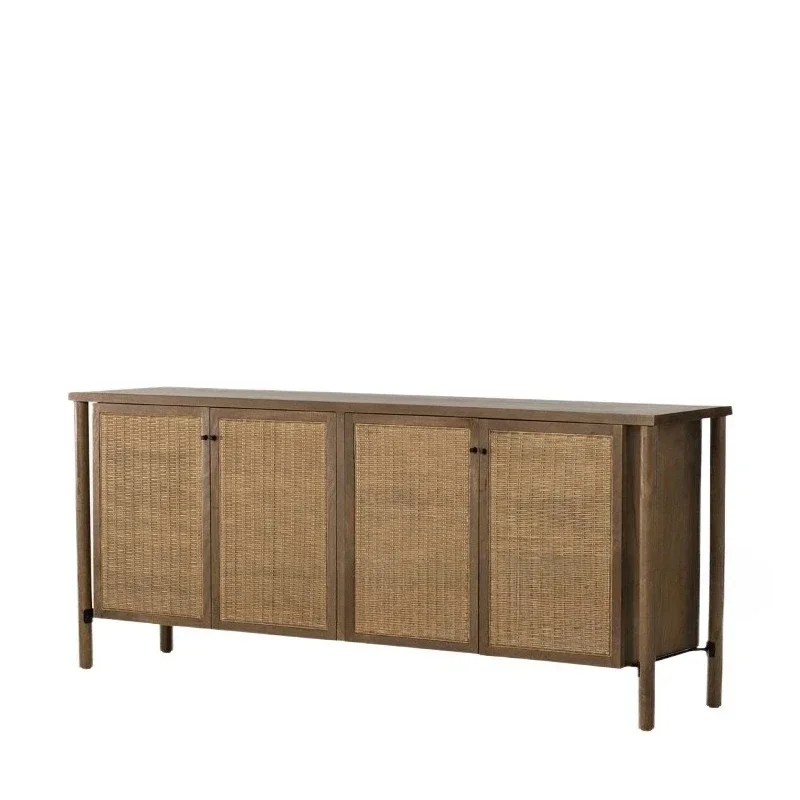 Japanese-style solid wood wabi-sabi wind dining side cabinet Nordic homestay style TV cabinet retro rattan oak 3