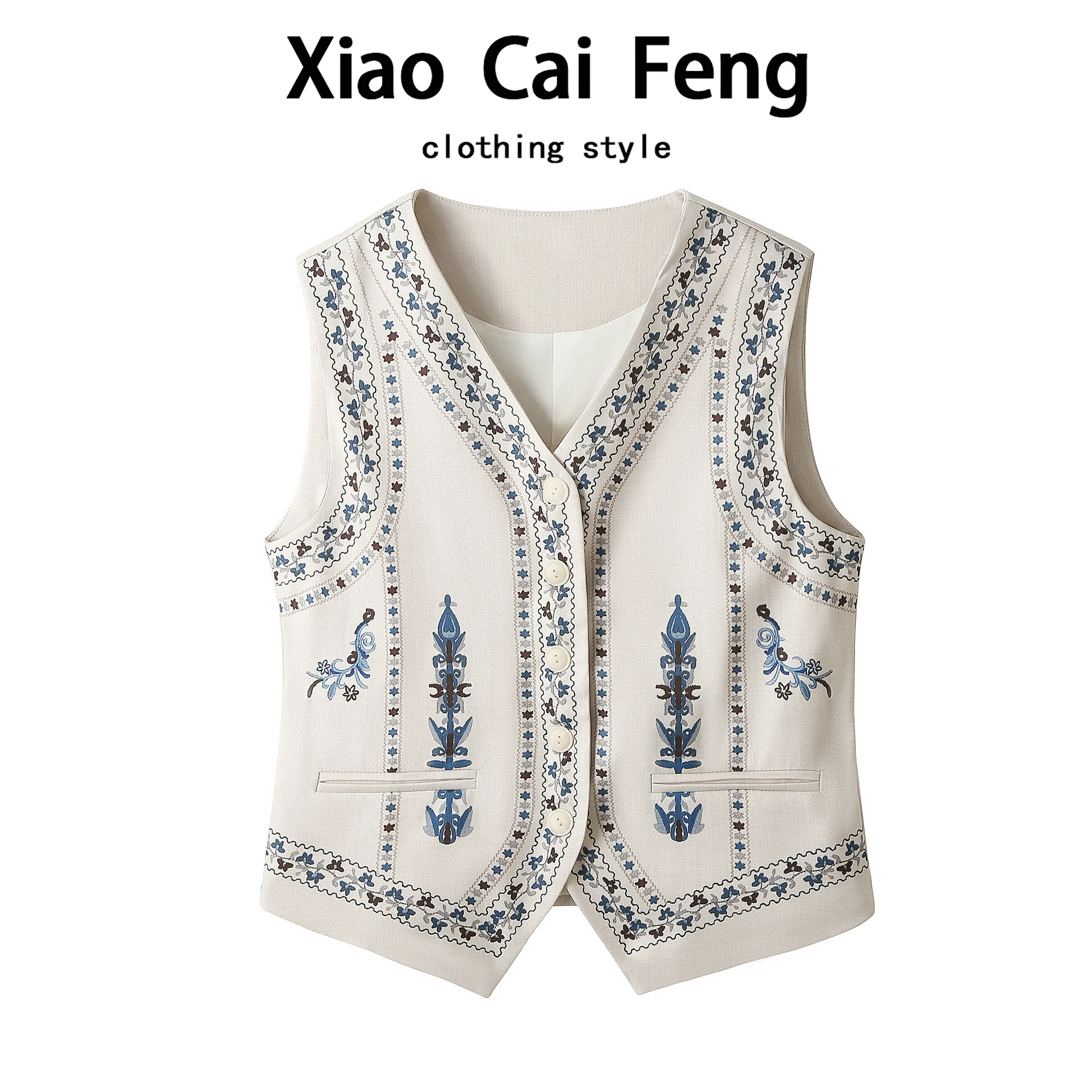 Retro Style Embroidered Heavy Work Vest Women's Summer New Style Slim Fit Top Layering V-Neck Short Length Plant Floral Pattern