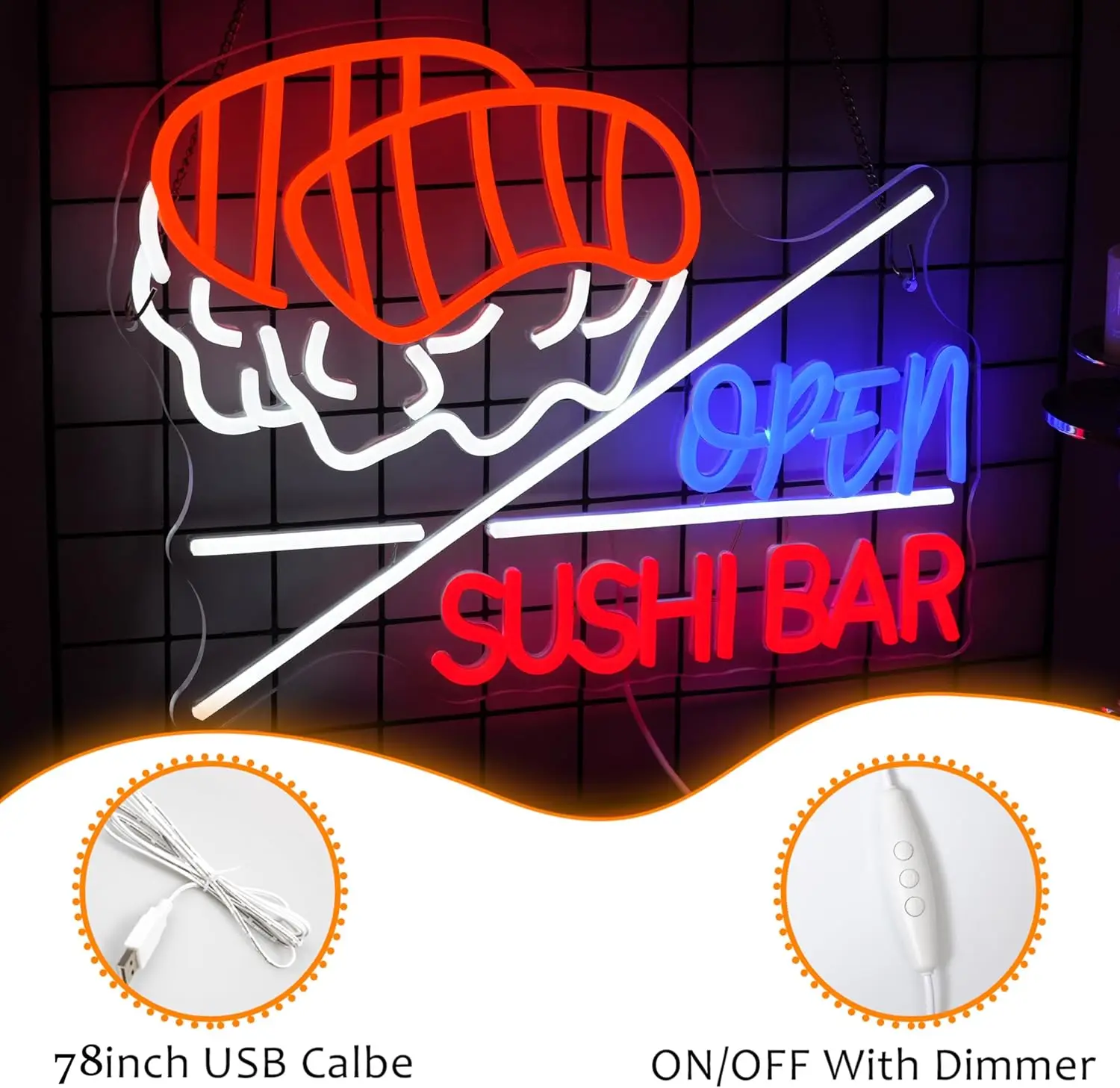 السوشي الياباني النيون تسجيل عكس الضوء LED السوشي تضيء تسجيل جدار ديكور لمتجر السوشي مطعم المنزل المطبخ الطرف #6