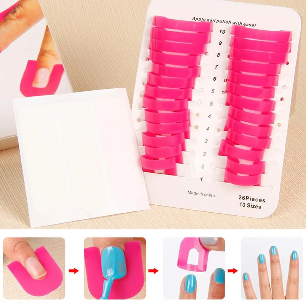 26pcs Tips Case Finger Stencil Tool Nail Polish Mold Shield Protector