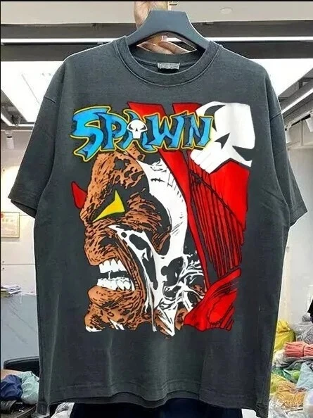 Remake Spawn Graphic Kurzarm-T-Shirt in schwarzer Farbe, Unisex, für Männer und Frauen