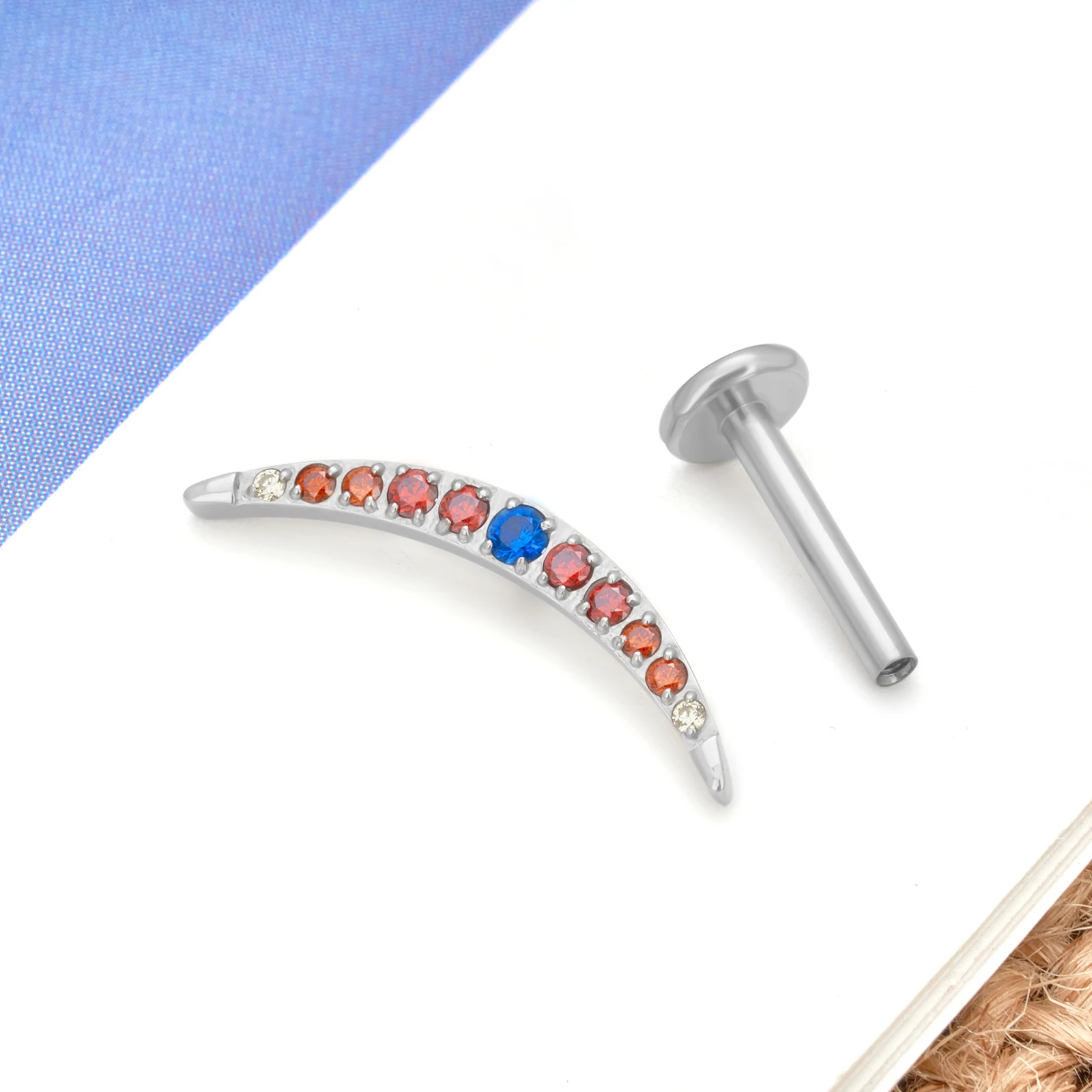 G23 Titanium 16G Colorful CZ Inlay Cherry Pineapple Ear Piercing Helix Tragus Cartilage Daith Stud Earrings Body Jewelry