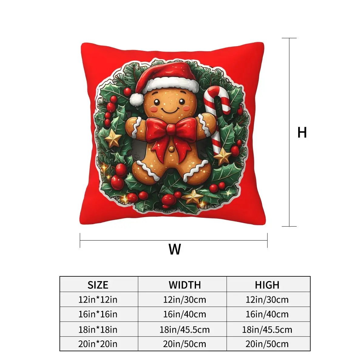 Gingerbread Joy Wreath Square Pillowcase Cushion Cover Pillow Case Throw Pillow Cover for Home Bedroom Car