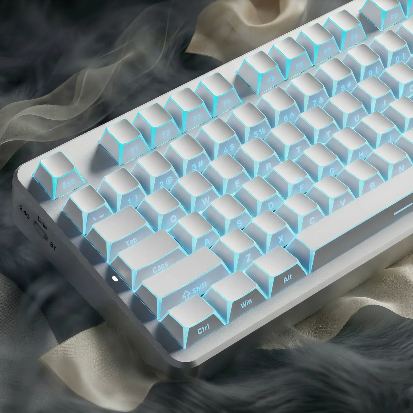 White Shadow Fold Shine Through PBT Keycap Set 97-130 Keys Cherry Profile Double Shot Keycaps for MX Switches Gaming Keyboard