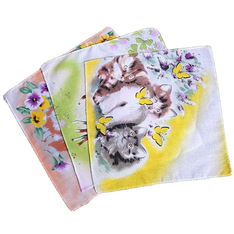 10pcs HOT lace 100%cotton animal printed Handkerchiefs baby Handkerchief children face hand kids kitchen towels Christmas Gifts