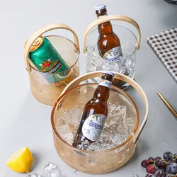 Light Luxury Fruit Basket Portable Glass Fruit Plate Living Room Candy Salad Bowl Home Snack Tray Fruit Wine Barrel Ice Bucket