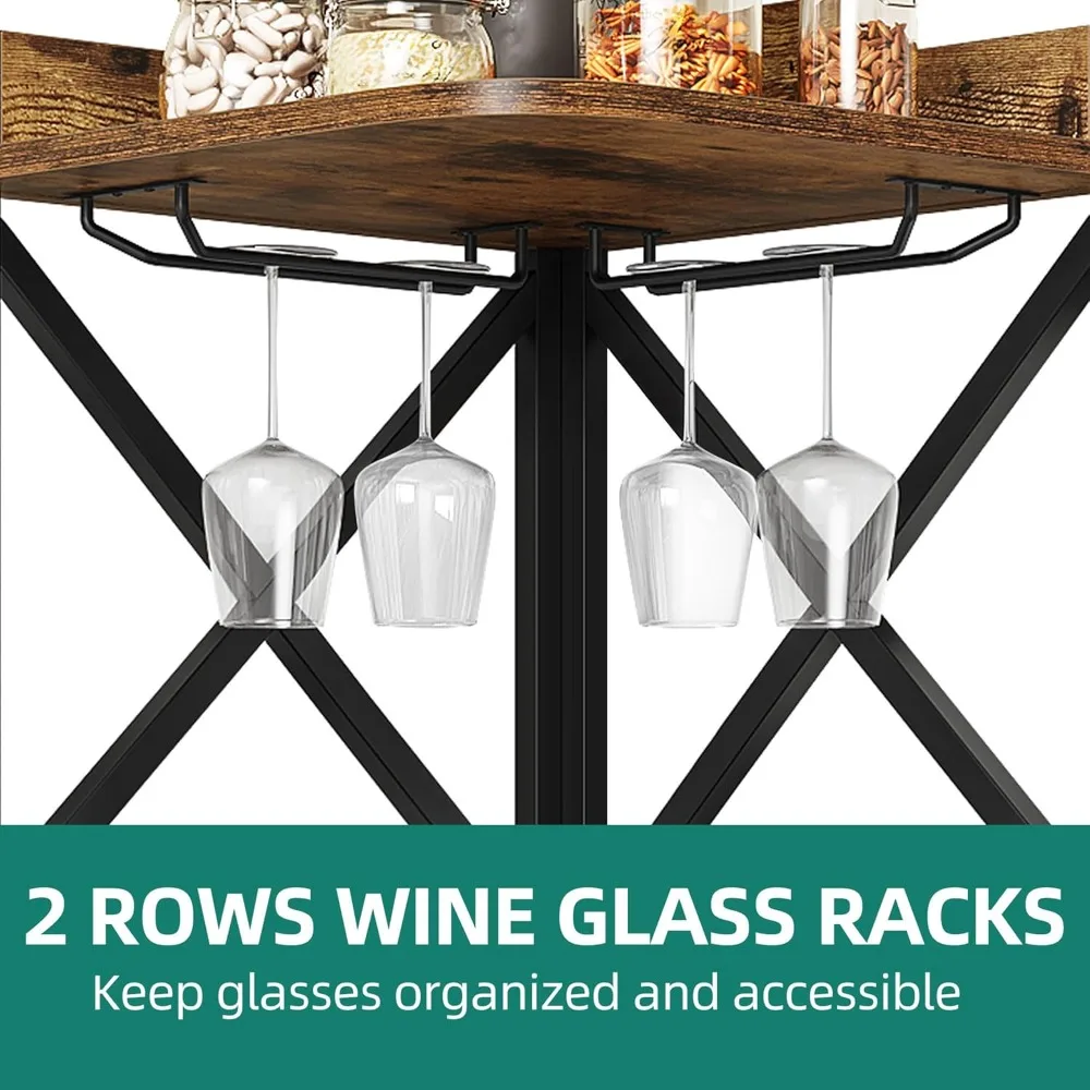 Industrial Style Corner Bar Cabinet with Glass and Wine Storage, 5-Tier Liquor Shelf for Home