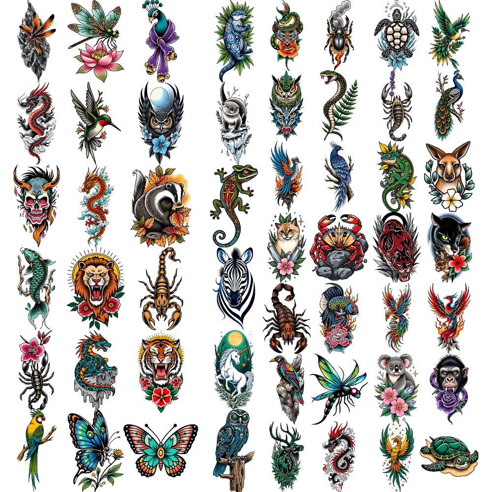 

28pcs Temporary Tattoo Peacock Waterproof Long-lasting Body Stickers Dragon Monkey New School Traditional Tiger For Women