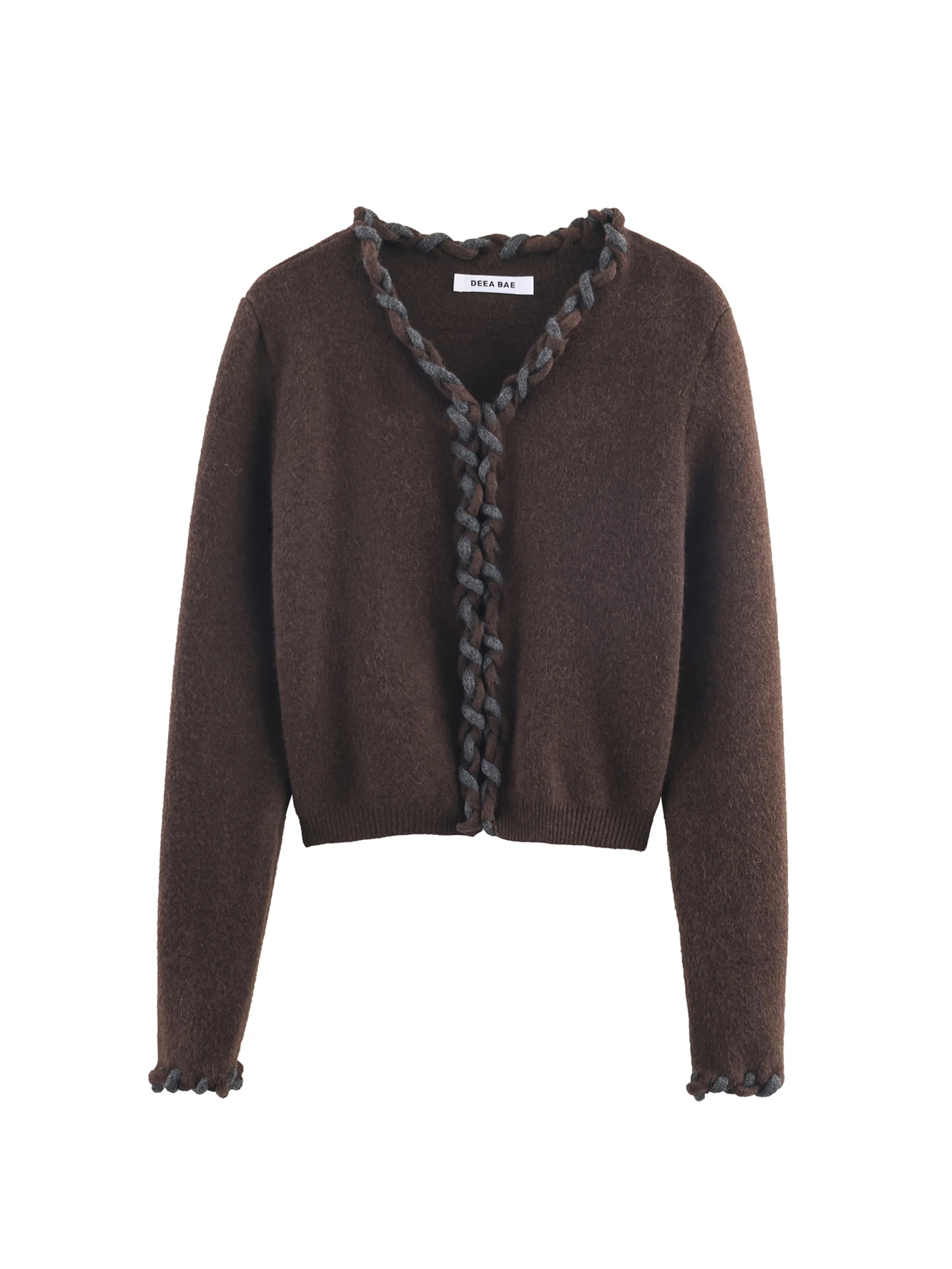 

Women Brown Cardigan Korean Sweater Vintage Elegant 2000s Y2k Jumper Knit Long Sleeves V-Neck Sweater Jacket Spring Autumn 2025