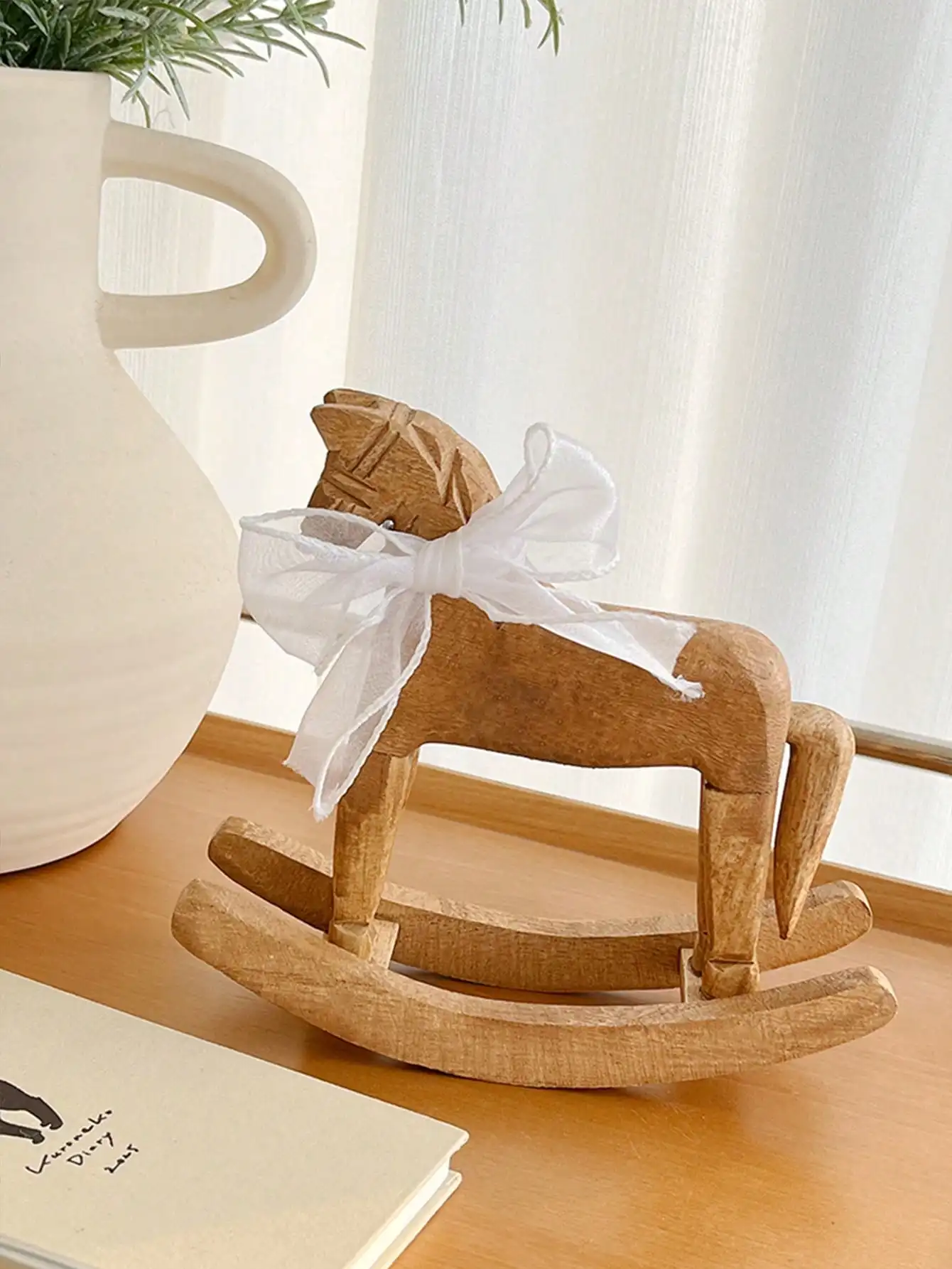 

Vintage Rustic Wooden Horse Sculpture Hand Carved Desktop Decor Statue Retro Style Ornament Gift