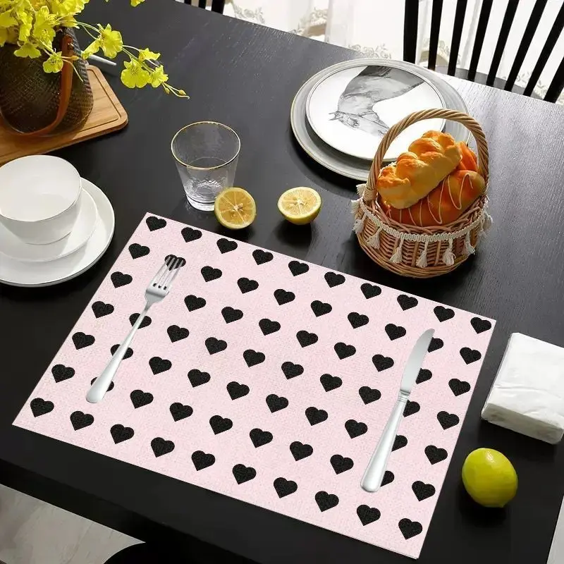 VIKAMA 2/4/6Pcs Sweet Cool Love Ling Grid Mat Waterproof Anti Slip Tableware Mat Kitchen Restaurant Home