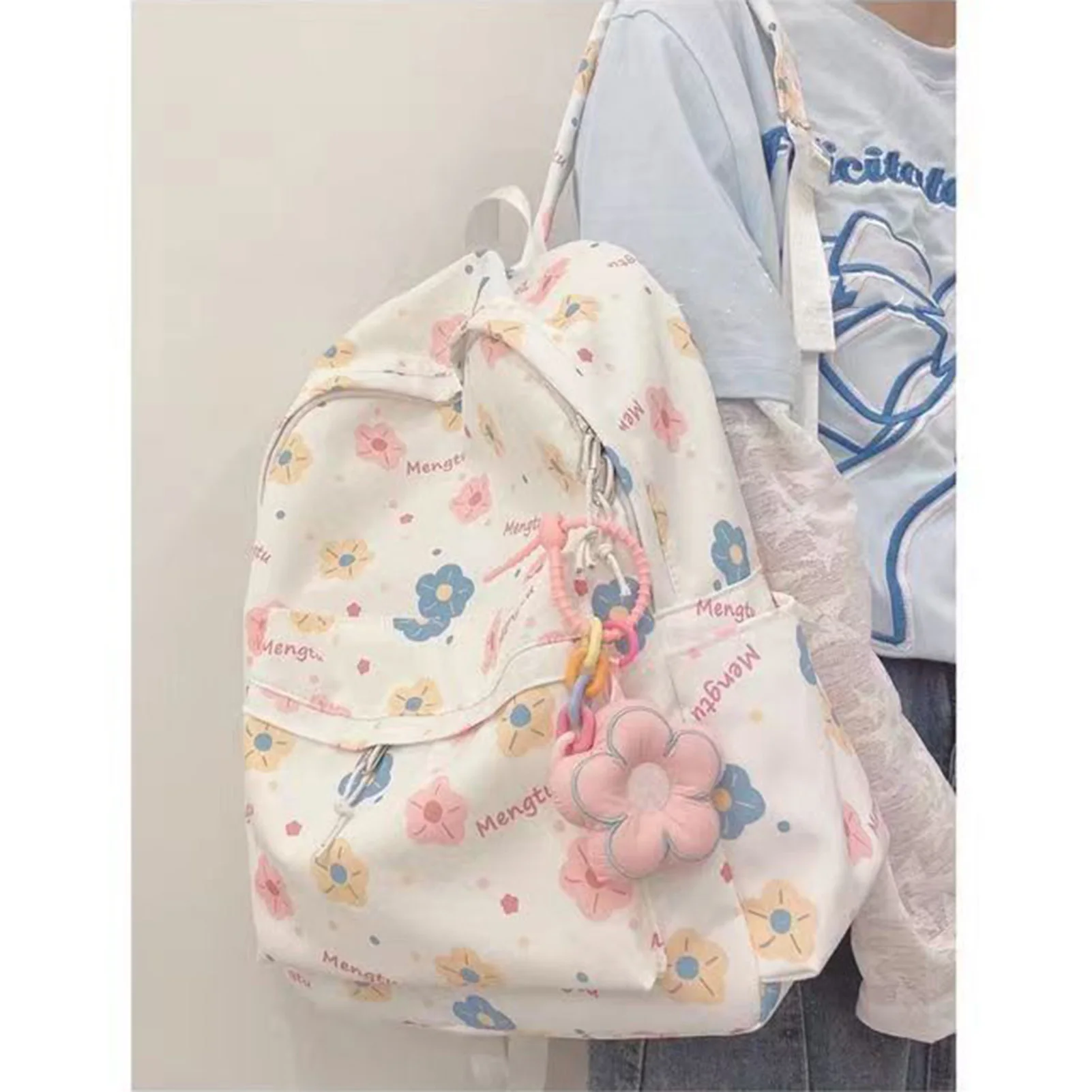 Leichte Bücher tasche für Teenager süßer Cartoon-Rucksack mit Front-Utility-Tasche für Schulsport arbeiten