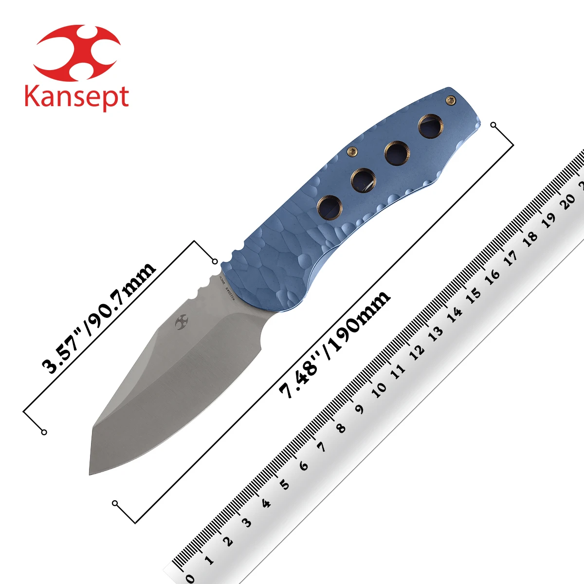 Складной нож Kansept K1110 CAVEMAN с клинком 3,57 дюйма из дамасской стали/CPM 20CV и титановой рукоятью с ЧПУ-обработкой и узором под камень