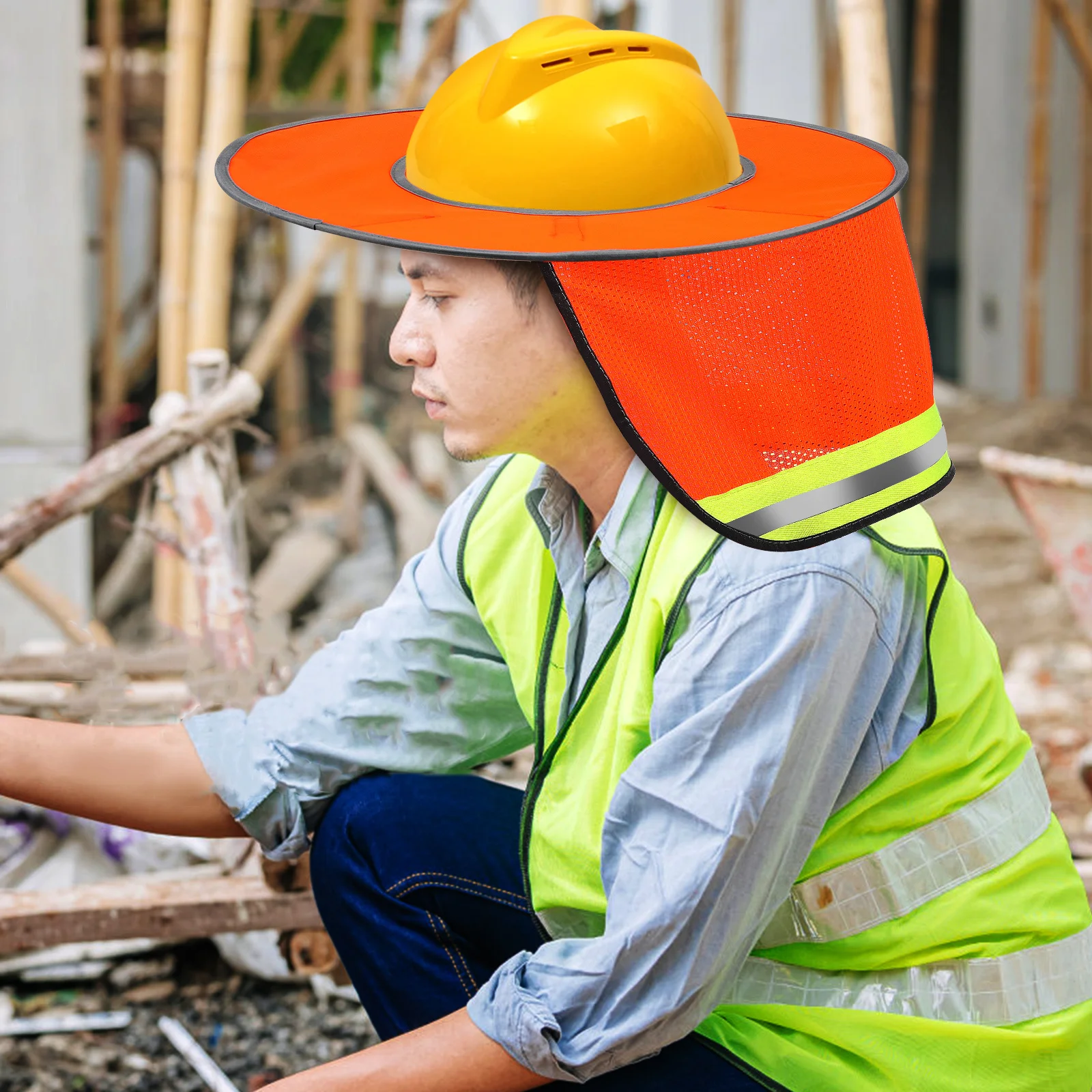 

2Pcs Safety Hard Hat Shades Full Brim Neck Breathable Hardhat Visor Reflective Construction Cover