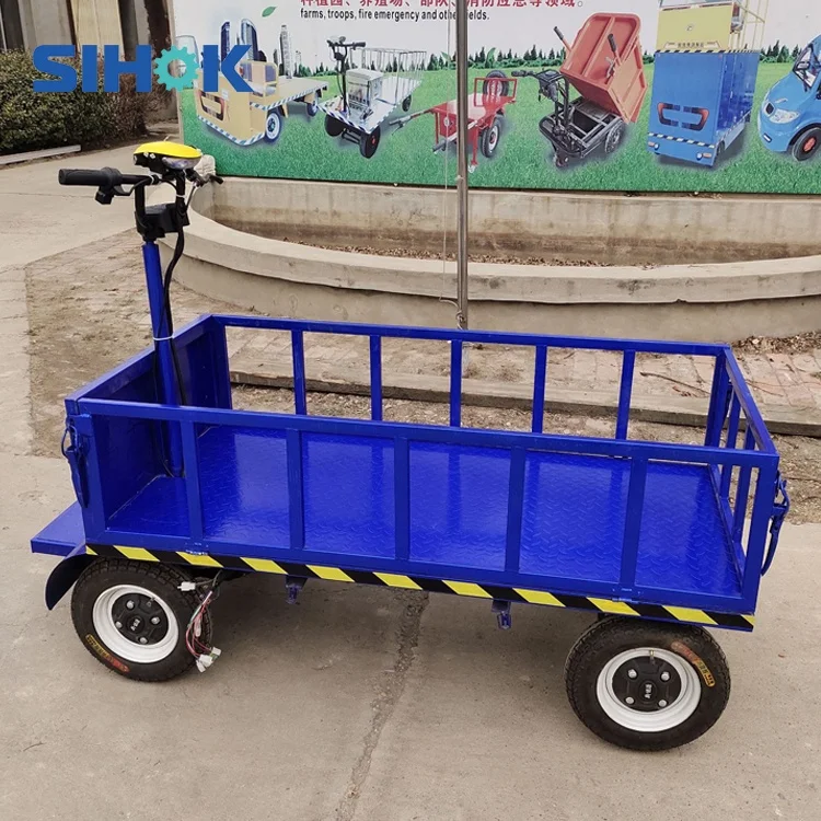Warehouse Handling Tools 4 Wheels Flat Cart Heavy Duty Cargo Platform Trolley Battery Operated Electric Transport Cart